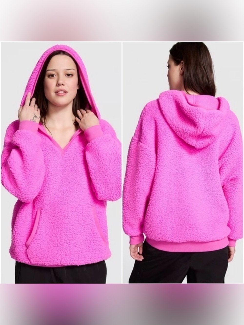 Victoria’s Secret PINK Sherpa Hoodie / Hot Pink Cozy Pullover Size L